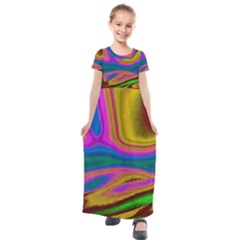 Colorful Waves Kids  Short Sleeve Maxi Dress by LoolyElzayat