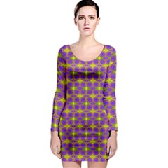 Purple Yellow Swirl Pattern Long Sleeve Bodycon Dress by BrightVibesDesign