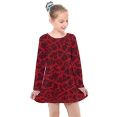 Red Earth Texture Kids  Long Sleeve Dress by LoolyElzayat