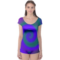 Swirl Green Blue Abstract Boyleg Leotard  by BrightVibesDesign