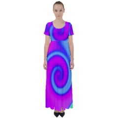 Swirl Pink Turquoise Abstract High Waist Short Sleeve Maxi Dress by BrightVibesDesign