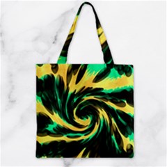 Swirl Black Yellow Green Zipper Grocery Tote Bag by BrightVibesDesign