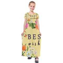 Best Wishes Yellow Flower Greeting Kids  Short Sleeve Maxi Dress by Sapixe