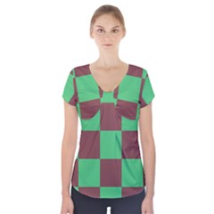 Background Checkers Squares Tile Short Sleeve Front Detail Top by Sapixe