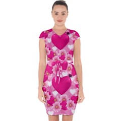 Background Flowers Texture Love Capsleeve Drawstring Dress  by Sapixe