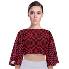 Abstract Background Red Black Tie Back Butterfly Sleeve Chiffon Top by Sapixe