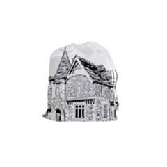 Line Art Architecture Old House Drawstring Pouches (small)  by Sapixe