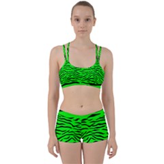 Bright Neon Green And Black Tiger Stripes  Women s Sports Set by PodArtist