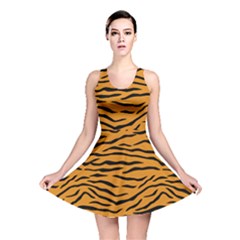 Orange And Black Tiger Stripes Reversible Skater Dress by PodArtist