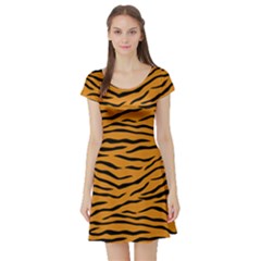 Orange And Black Tiger Stripes Short Sleeve Skater Dress by PodArtist