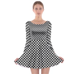 Black And White Checkerboard Weimaraner Long Sleeve Skater Dress by PodArtist