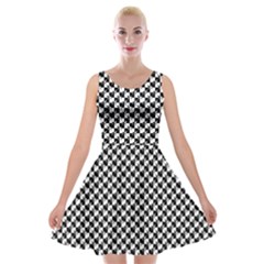 Black And White Checkerboard Weimaraner Velvet Skater Dress by PodArtist