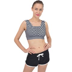 Black And White Checkerboard Weimaraner V-back Sports Bra by PodArtist