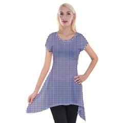 Usa Flag Blue And White Gingham Checked Short Sleeve Side Drop Tunic by PodArtist