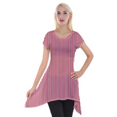 Usa Flag Red And White Stripes Short Sleeve Side Drop Tunic by PodArtist