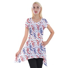 Red White And Blue Usa/uk/france Colored Party Streamers Short Sleeve Side Drop Tunic by PodArtist