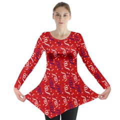 Red White And Blue Usa/uk/france Colored Party Streamers Long Sleeve Tunic  by PodArtist