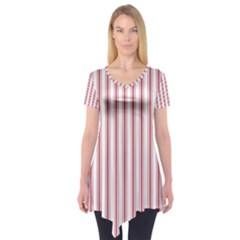 Mattress Ticking Wide Striped Pattern In Usa Flag Red And White Short Sleeve Tunic  by PodArtist