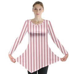 Mattress Ticking Wide Striped Pattern In Usa Flag Red And White Long Sleeve Tunic  by PodArtist