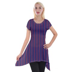 Mattress Ticking Wide Striped Pattern In Usa Flag Blue And Red Short Sleeve Side Drop Tunic by PodArtist