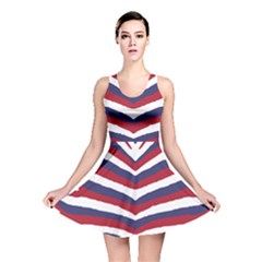 Us United States Red White And Blue American Zebra Strip Reversible Skater Dress by PodArtist