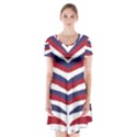 US United States Red White and Blue American Zebra Strip Short Sleeve V-neck Flare Dress View1