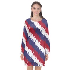 Ny Usa Candy Cane Skyline In Red White & Blue Long Sleeve Chiffon Shift Dress  by PodArtist