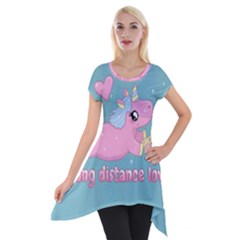 Long Distance Lover - Cute Unicorn Short Sleeve Side Drop Tunic by Valentinaart