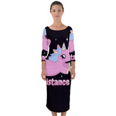 Long Distance Lover - Cute Unicorn Quarter Sleeve Midi Bodycon Dress by Valentinaart