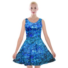 Water Color Navy Blue Velvet Skater Dress by FunnyCow