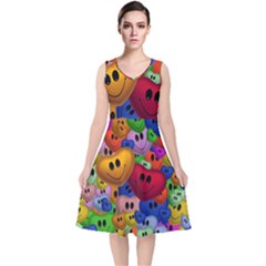 Heart Love Smile Smilie V-neck Midi Sleeveless Dress  by Nexatart