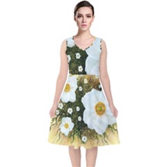 Summer Anemone Sylvestris V-neck Midi Sleeveless Dress  by Nexatart