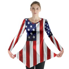 American Usa Flag Vertical Long Sleeve Tunic  by FunnyCow