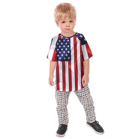 American Usa Flag Vertical Kids Raglan Tee by FunnyCow