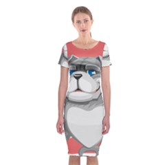 Bulldog Dog Animal Pet Heart Fur Classic Short Sleeve Midi Dress by Sapixe