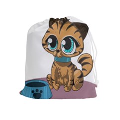 Kitty Cat Big Eyes Ears Animal Drawstring Pouches (extra Large) by Sapixe