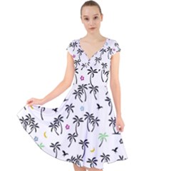 Tropical Pattern Cap Sleeve Front Wrap Midi Dress by Valentinaart