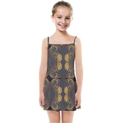 Beautiful Black And Gold Seamless Floral  Kids Summer Sun Dress by flipstylezfashionsLLC