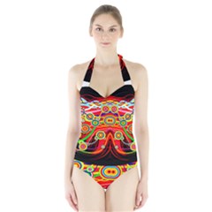 Colorful Artistic Retro Stringy Colorful Design Halter Swimsuit by flipstylezfashionsLLC