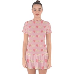 Heart Love Pattern Drop Hem Mini Chiffon Dress by Nexatart