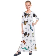 Dundgeon And Dragons Dice And Creatures Kids  Quarter Sleeve Maxi Dress by IIPhotographyAndDesigns