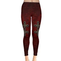 Decorative Celtic Knot On Dark Vintage Background Leggings  by FantasyWorld7