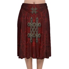 Decorative Celtic Knot On Dark Vintage Background Velvet Flared Midi Skirt by FantasyWorld7