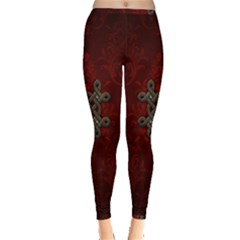 Decorative Celtic Knot On Dark Vintage Background Inside Out Leggings by FantasyWorld7