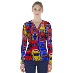 Colorful Toy Racing Cars V-neck Long Sleeve Top by FunnyCow