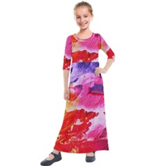 Red Purple Paint                                    Kids  Quarter Sleeve Maxi Dress by LalyLauraFLM