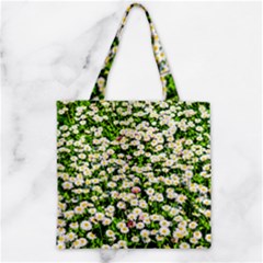 Green Field Of White Daisy Flowers Zipper Grocery Tote Bag by FunnyCow