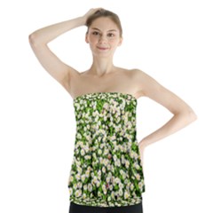 Green Field Of White Daisy Flowers Strapless Top by FunnyCow