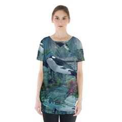 Wonderful Orca In Deep Underwater World Skirt Hem Sports Top by FantasyWorld7