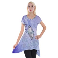 Wonderful Butterlies With Flowers Short Sleeve Side Drop Tunic by FantasyWorld7